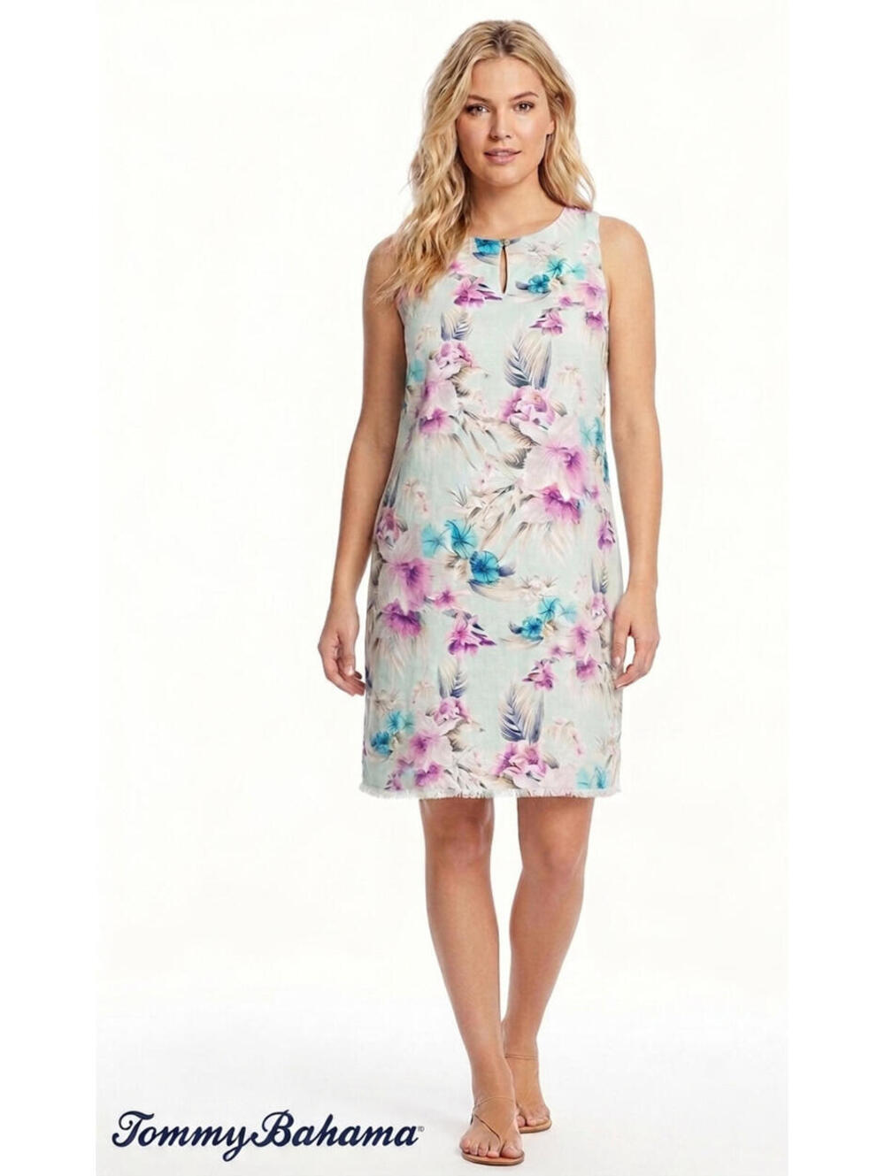 Tommy Bahama Women Florencia Floral Shift Linen Dress Size SMALL / Side Pockets
